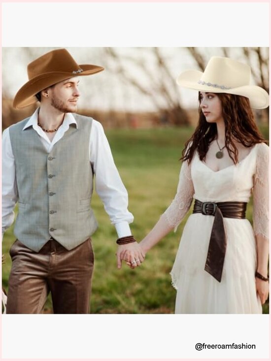 Unisex Western Felt Cowboy Hat with Metal Studs, Curly Brim, 22.4-22.8in main image 6